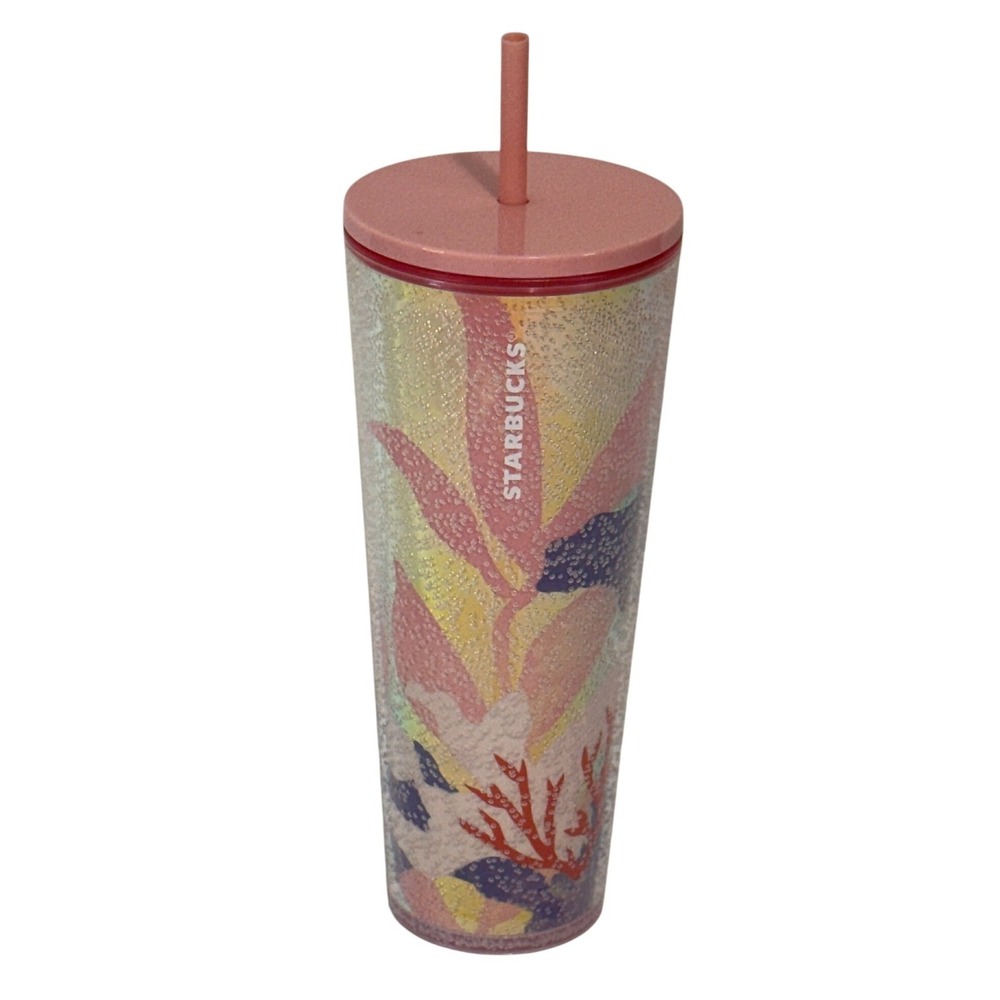 Starbucks 24oz Venti Cold Cup Tumbler Pink Coral Reef Bubble Texture Summer 2023